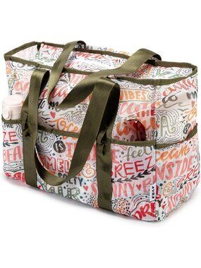 Women's Colourful Mesh Vacation Beach Bag Large Lightweight with Top Zipper